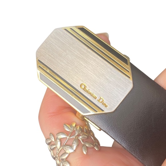 CHRISTIAN DIOR Vtg Women’s Reversible Adjustable Belt Gold Silver Buckle Size 34 - Picture 2 of 14